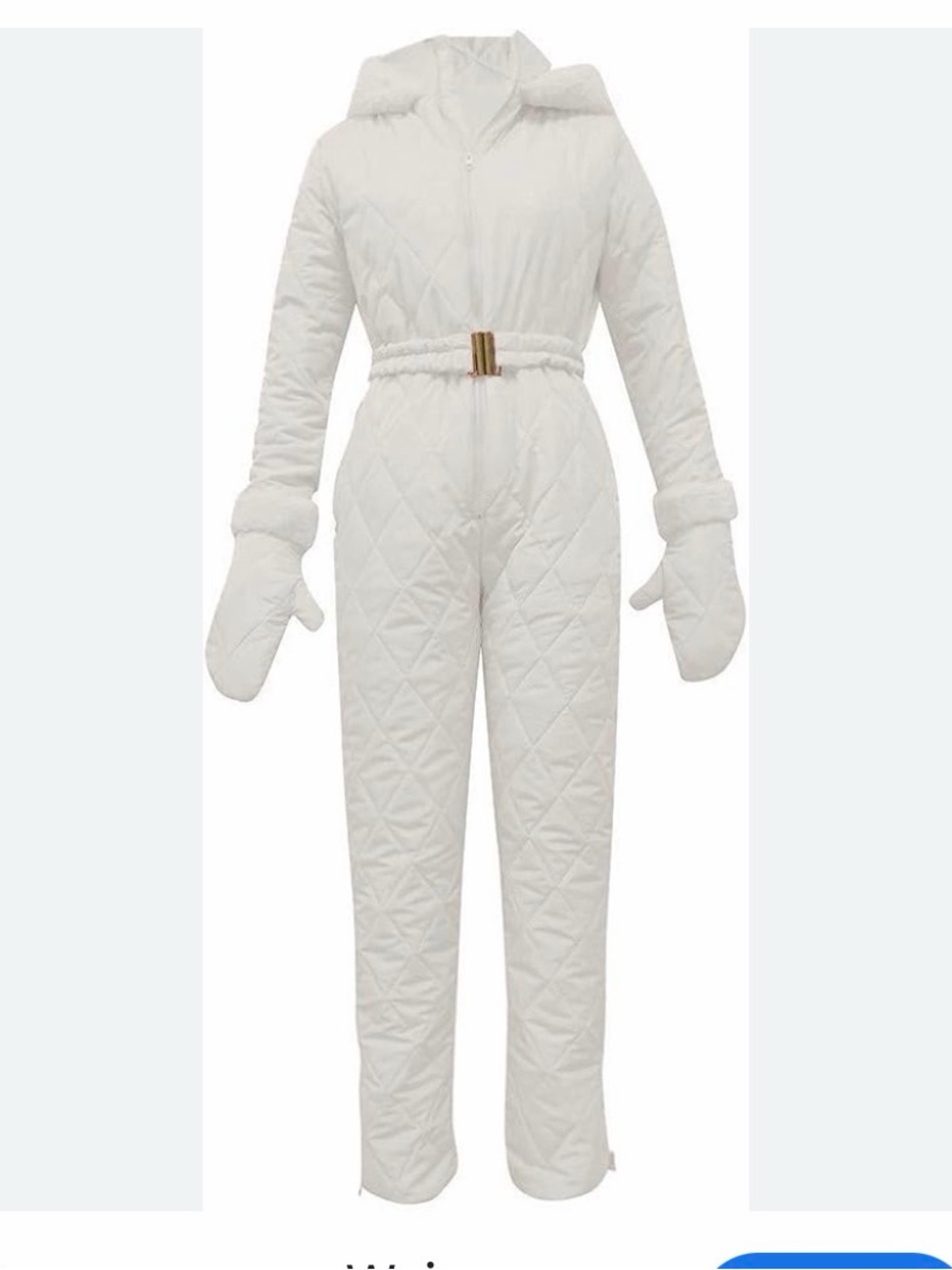 Quilted snow  White Jumpsuit with Belt